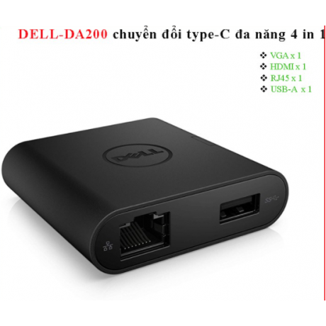 Bộ chuyển đổi Dell DA200 - Chuyển đầu Type C to HDMI/VGA/Ethernet/USB 3.0