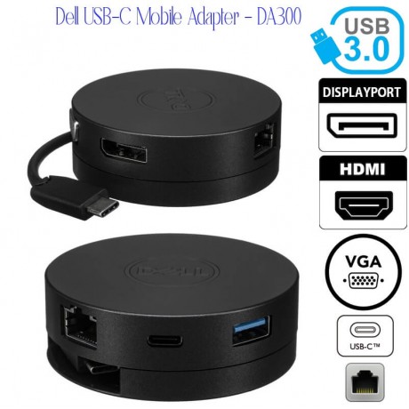 Bộ chuyển đổi Dell DA300 - Chuyển đầu Type C to  HDMI|VGA|DisplayPort|Ethernet 1000 - RJ-45